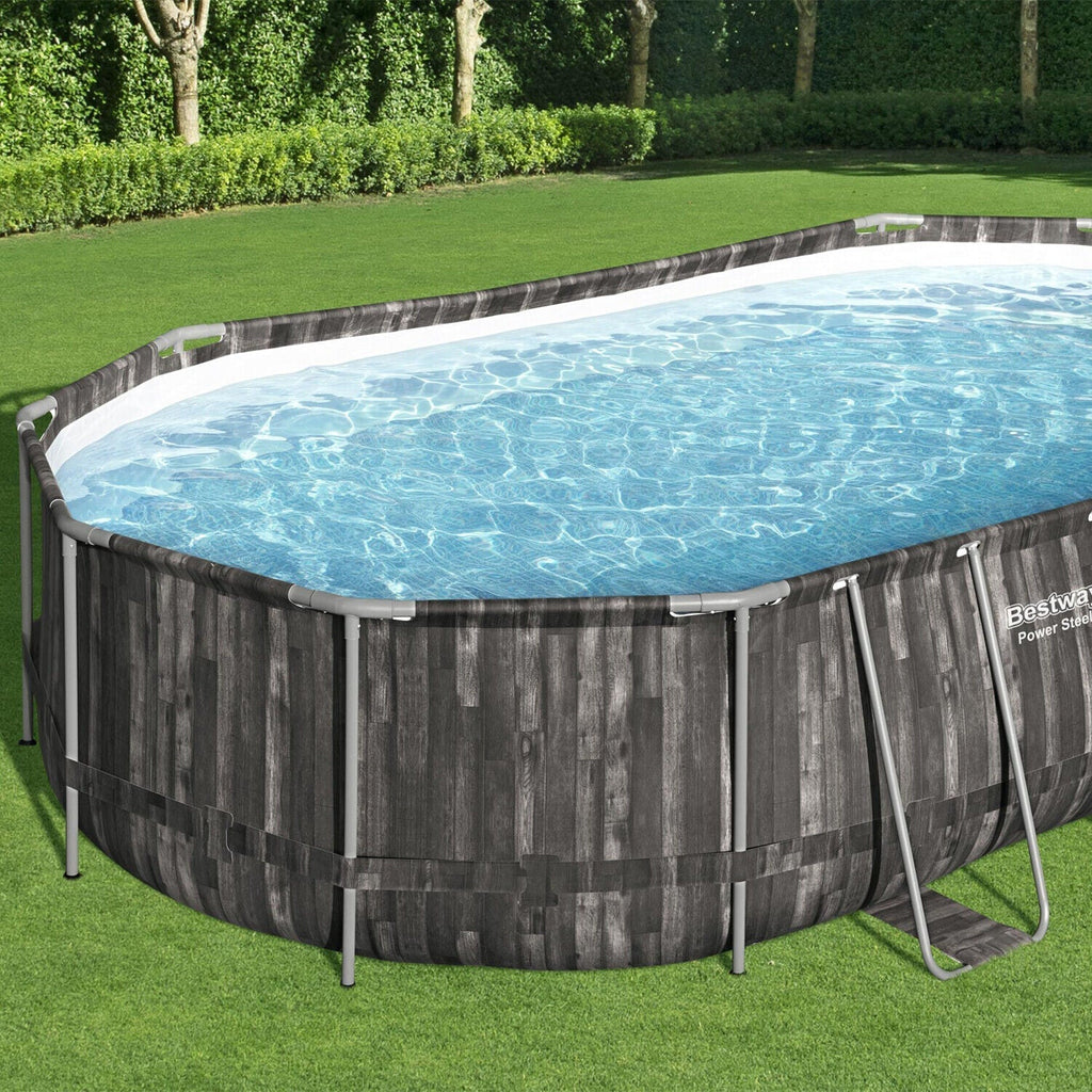 Bestway Power Steel 20′ x 12′ x 48″ Oval Above Ground Outdoor Swimming Pool-Set