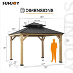 Sunjoy Outdoor Patio Black 2-Tier Wooden Frame Backyard Hardtop Gazebo with Ceiling Hook