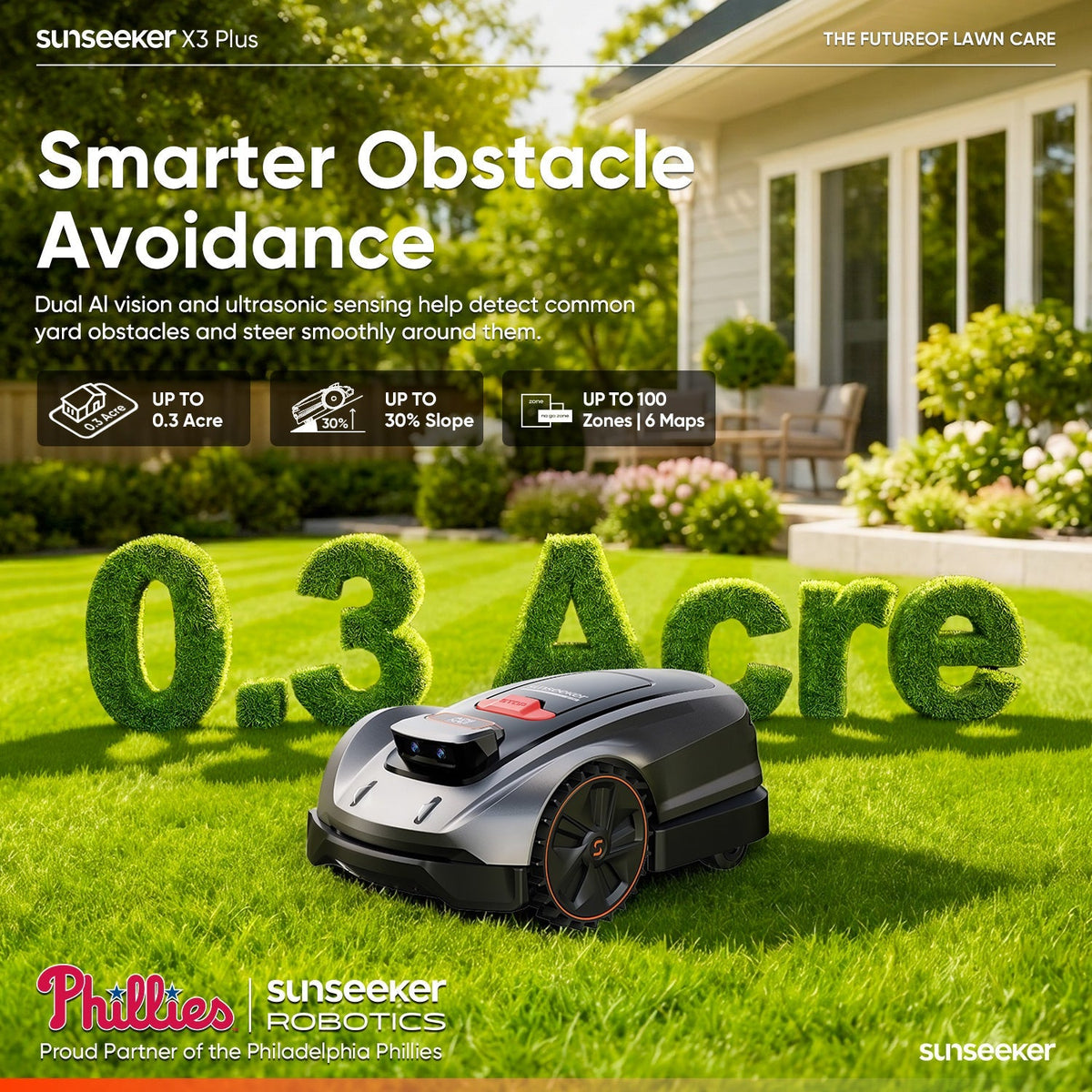 Sunseeker X3 Plus Wireless AI Robot Lawn Mower