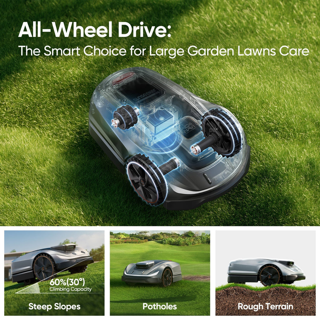 Sunseeker X5 Premium Bundle: Robot Mower with Garage & Blades Kit, No Boundary Wires